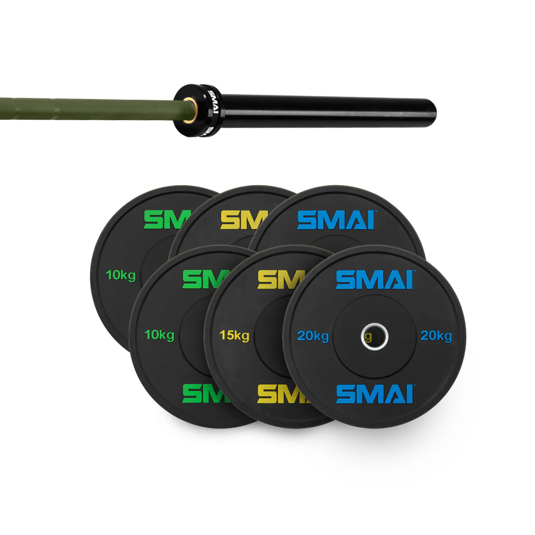 105kg HD Bumper Plate Set Inc 15kg Barbell - Image 8