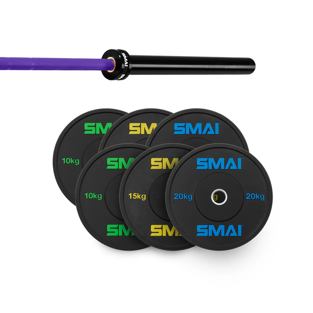 105kg HD Bumper Plate Set Inc 15kg Barbell - Image 9