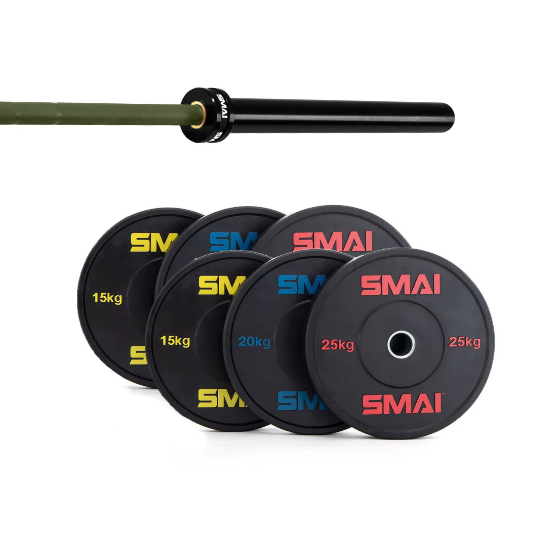 135kg HD Bumper Plate Set Inc 15kg Barbell - Image 8
