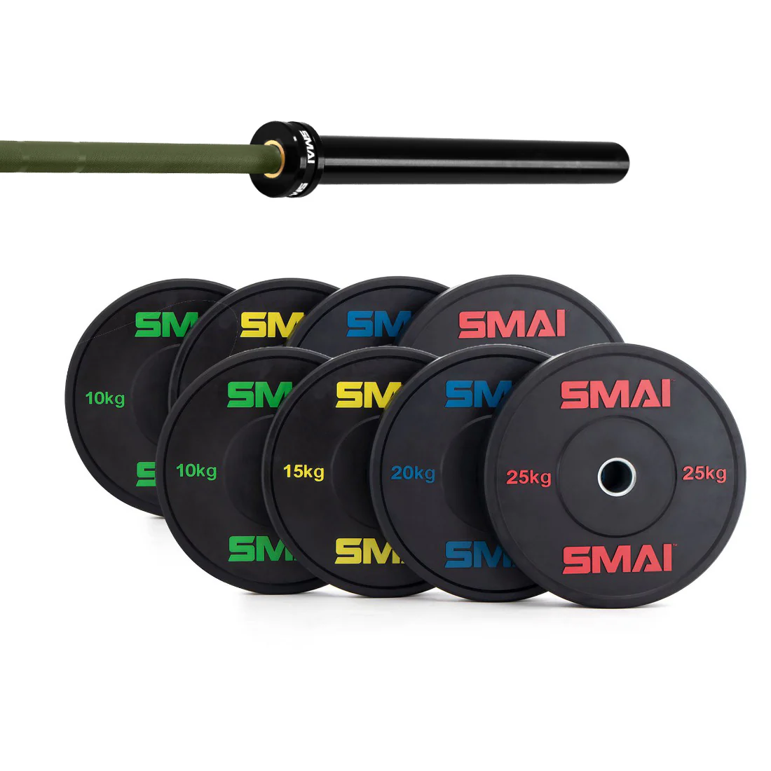 155kg HD Bumper Plate Set Inc 15kg Barbell - Image 9