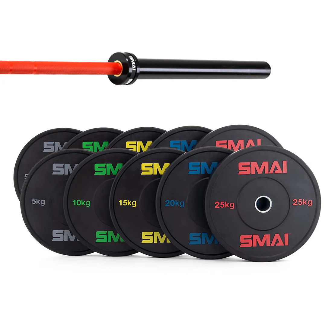 170kg HD Bumper Plate Set Inc 20kg Barbell - Image 8