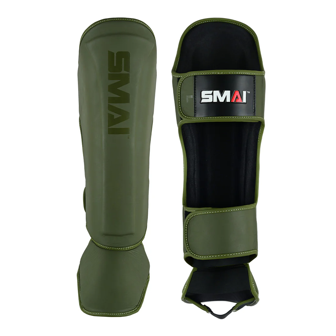 Elite85 Muay Thai Shin Guards - Olive Green - Image 2