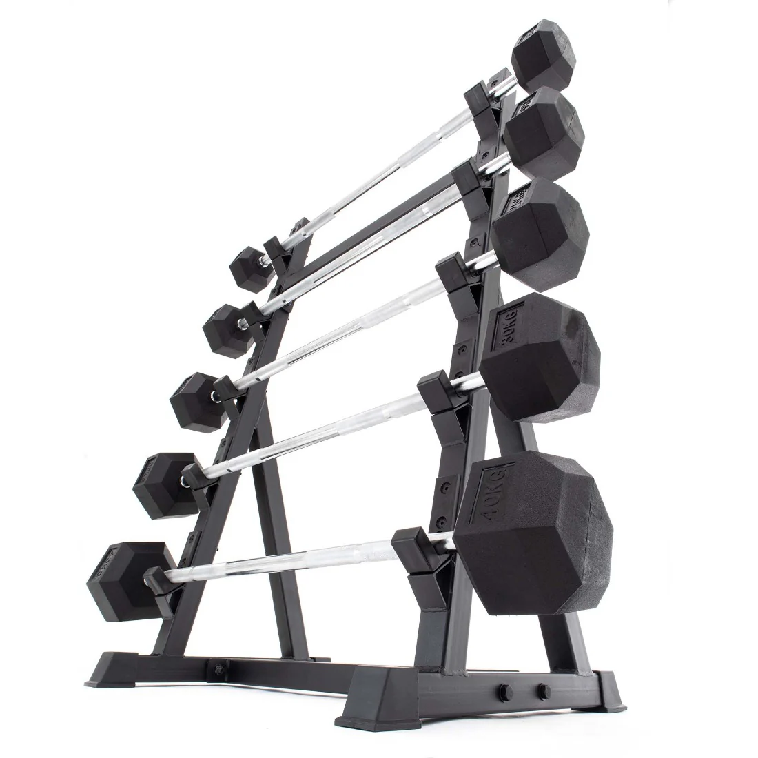 Fixed Barbell Set & Rack - Rubber Hex Pump Bar - Image 4