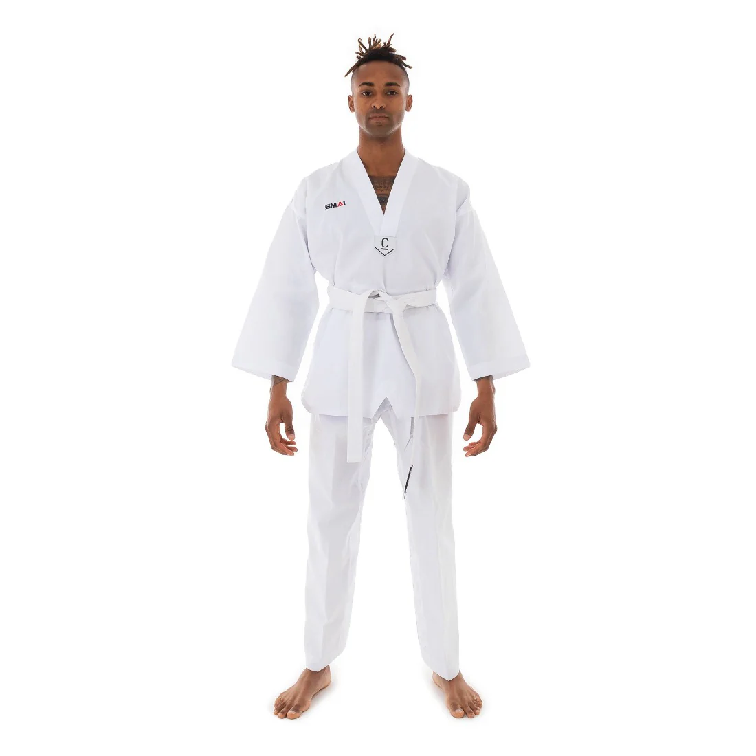 Taekwondo Uniform Classic - 8oz Ribbed Student Dobok (White V-Neck)