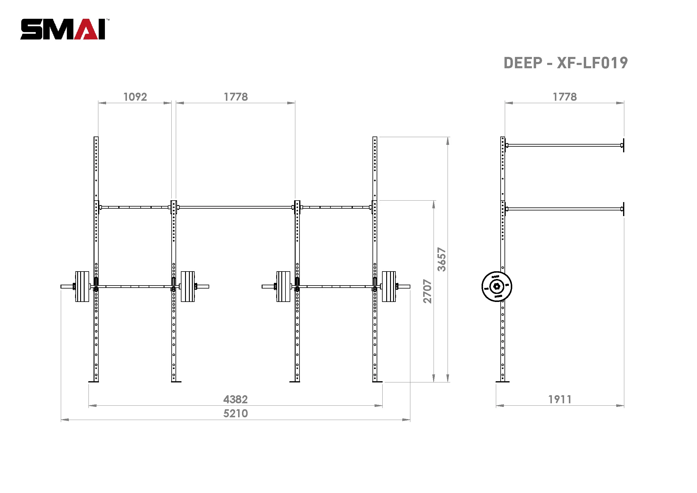 Wall Mounted Rig - 2 Squat Cell with Bridge - X-Frame - Image 14